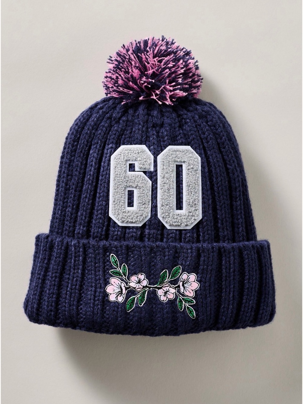 Anthropologie Navy Blue The Wild Collective Sporty Floral Beanie Game Day OS